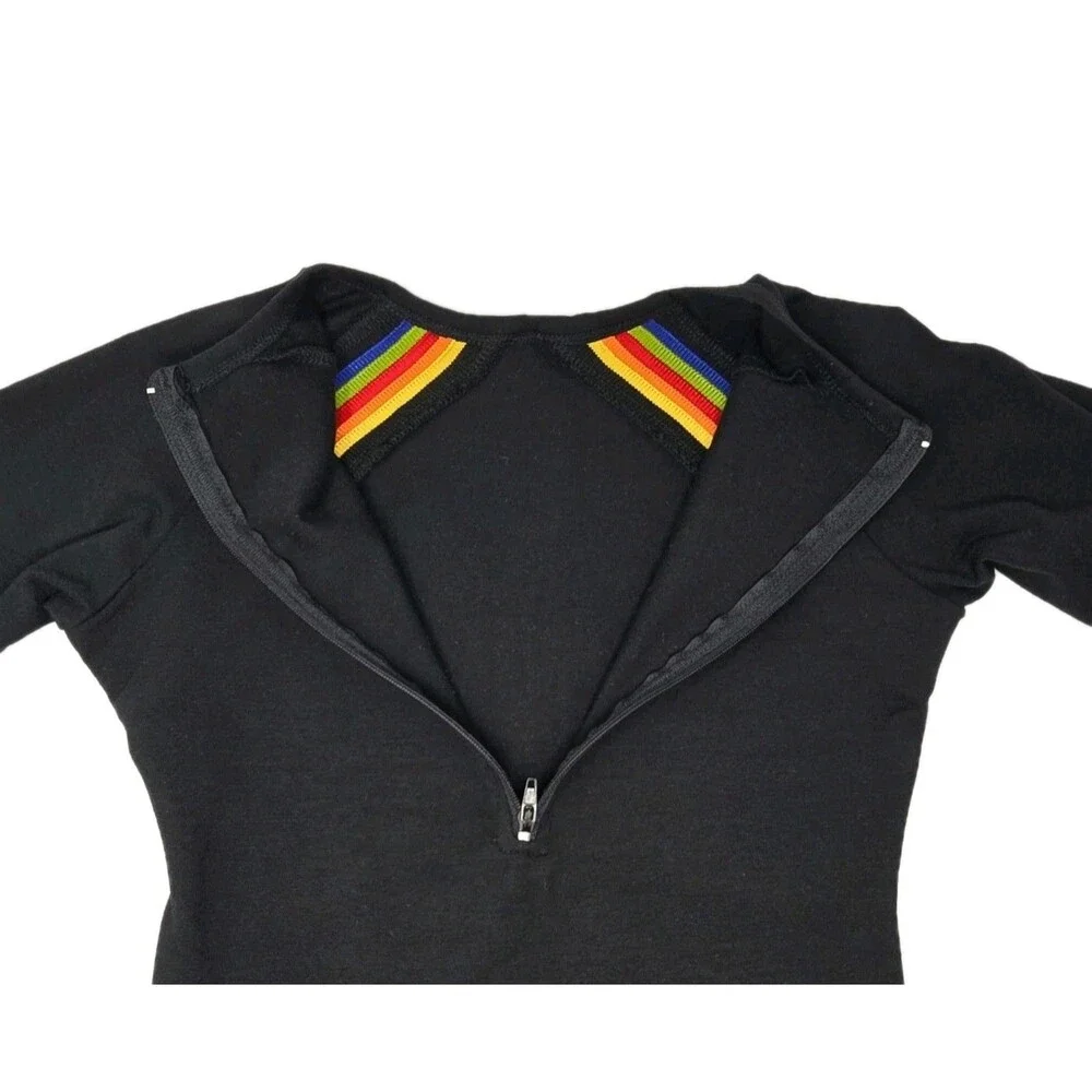 Gilda Marx VTG 80s Cotton Rainbow Stripe LS Leotard Child 12/14 Black NWT